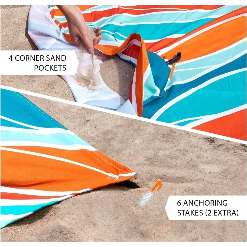 Everlasting Comfort Large Beach Blanket, 10 People, 6 Stakes (Orange - 10'8
